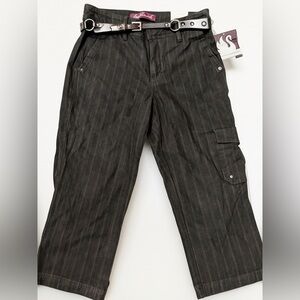 Gloria Vanderbilt Brown Pinstripe Cargo Pants With Belt Size 8 NWT